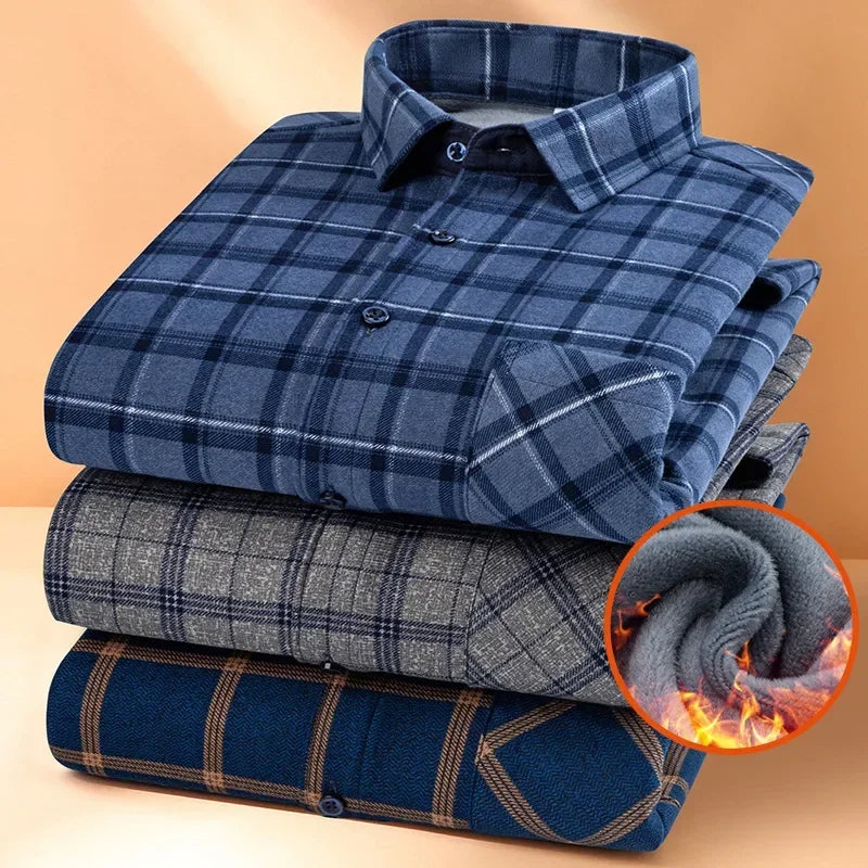 Deliy Autumn  Winter Plus Fleece Thickened Double-sided  Plaid Shirt Men's Long-sleeved  Young Warm Thick Coat