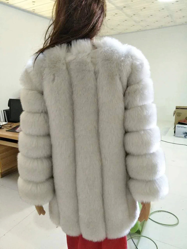 ZADORIN S-4XL Winter Luxury Faux Fox Fur Coat Slim Long Pink Red Blue Faux Fur Jacket Women Fake Fur Coats Manteau Fourrure