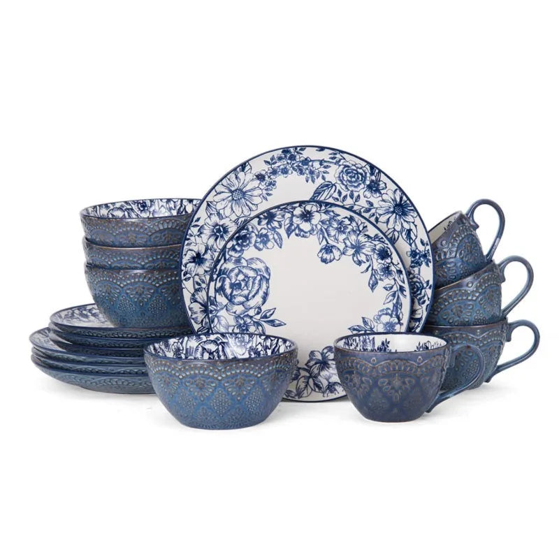 Gabriela Blue Stoneware 16-Piece Dinnerware Set