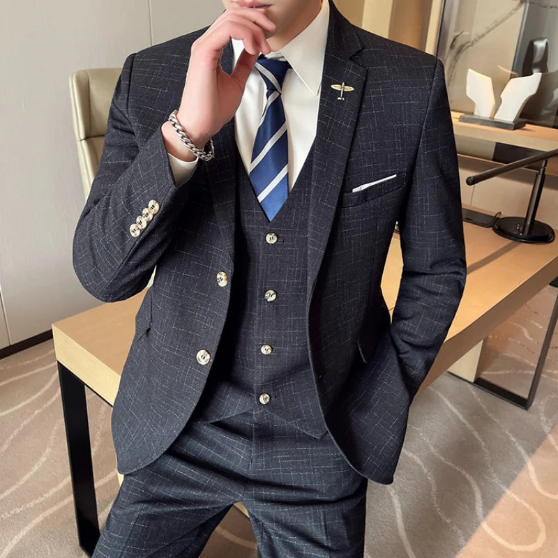 High Quality Men's Wedding Suit (suit + Vest + Trousers) Fashion Business Professional Suit Best Man Groom Wedding 3/2 Piece Set