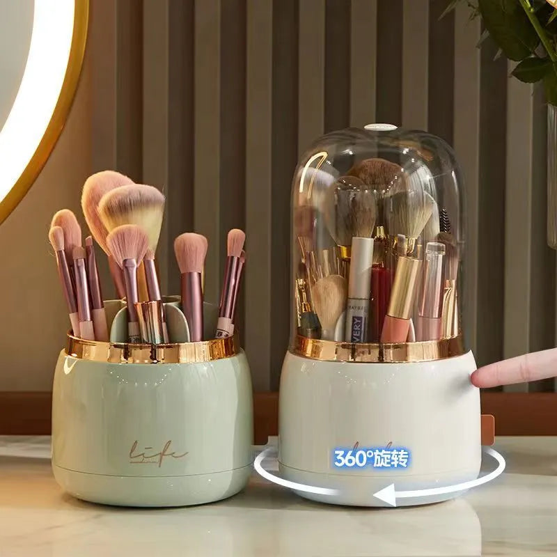 360° Rotating Makeup Brushes Holder Portable Desktop Cosmetic Organizer for Brushes Cosmetic Storage Box Clear Jewelry Container