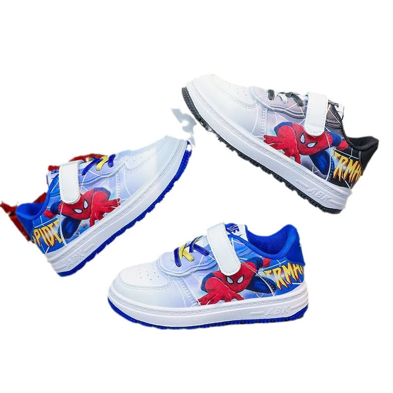 Disney Children's Casual Shoes Cartoon Boys' Breathable Fashion Sports Shoes Sneakers Pu Leather Blue White Shoes Size 26-37