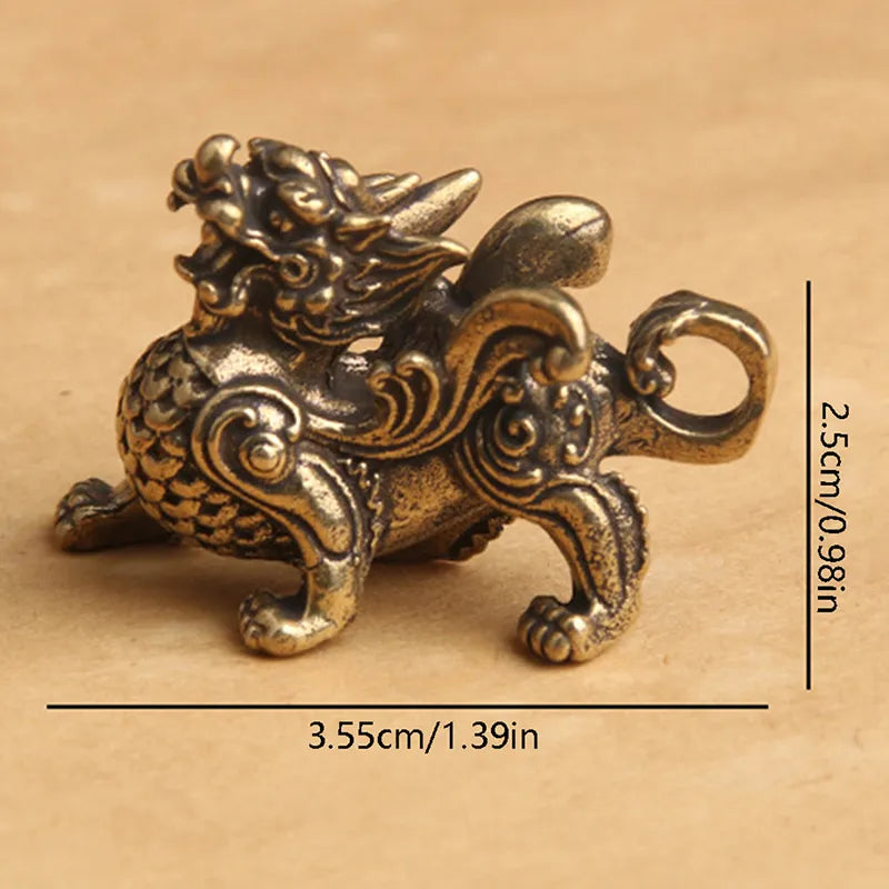 1pc Chinese Style Brass Qilin Dragon Statue Figurine for Wealth Prosperity Luck Fengshui Vintage Ornaments for Home Decoration