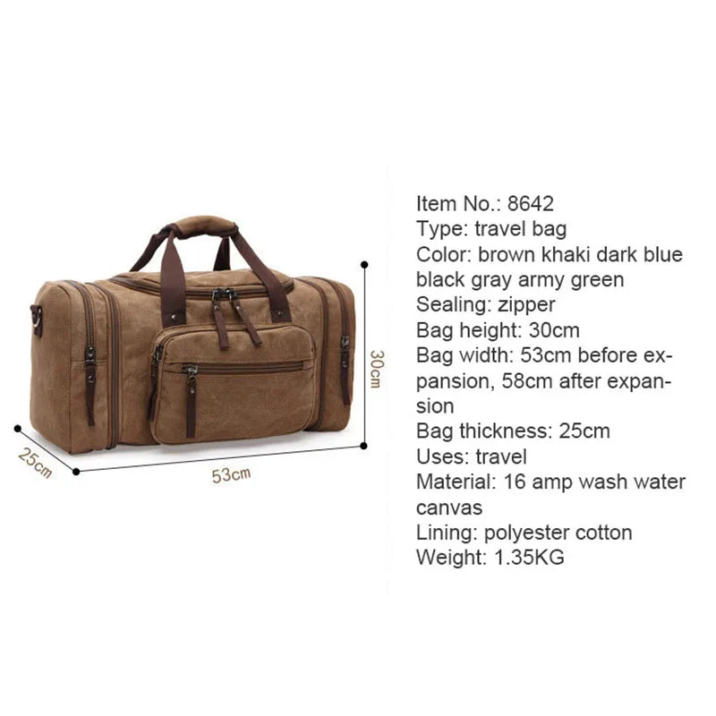 Men's Canvas Travel Bags Ourdoor Large Capacity Carry On Luggage Bags Casual Duffel Bag Travel Tote Weekend Bag Dropshipping