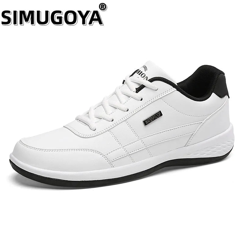 SIMUGOYA Men Sneakers Shoes 2023 PU Leather Casual Sports Shoes Breathable Lace Up Tennis Running Sneakers for Men Walking Shoes