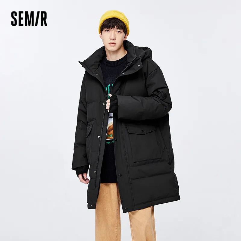 Semir Down Jacket Men 2022 Winter New Loose Letter Printing Mid-Length Daily Commuter Wind WaterProof Jacket For Winter