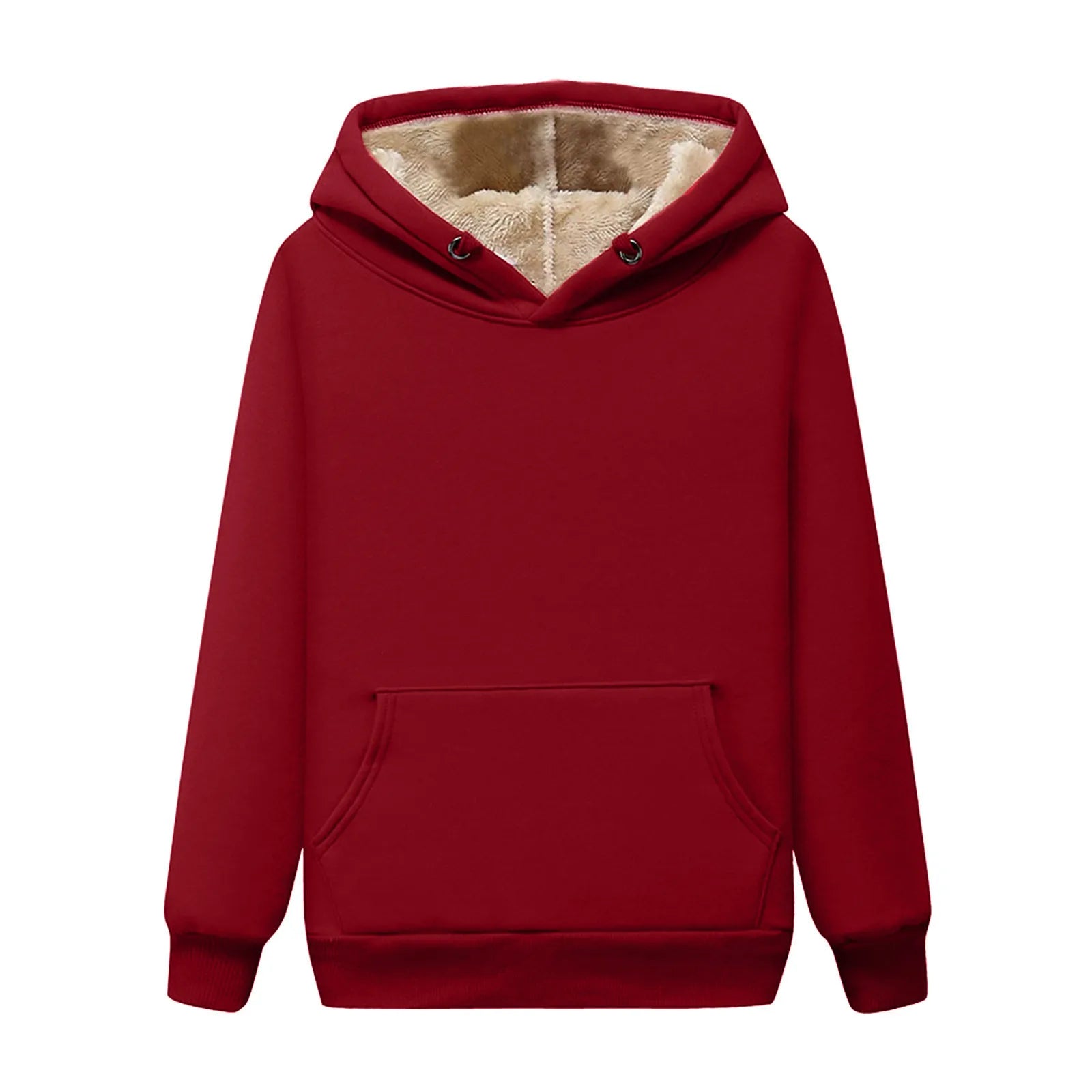 Harajuku Sweatshirt Hoodie Thickened Hooded Solid Color Winter Clothes Women Padded Warm Pullover Sweater Tops Drawstring Coat