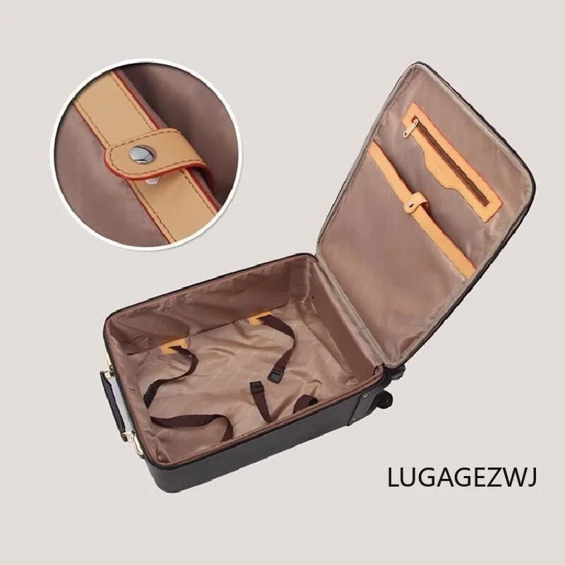 Brand Genuine Leather Roller Trolley Case Set Men Business Travel Luggage With Computer Bag Large Capacity Cabin Retro Suitcase