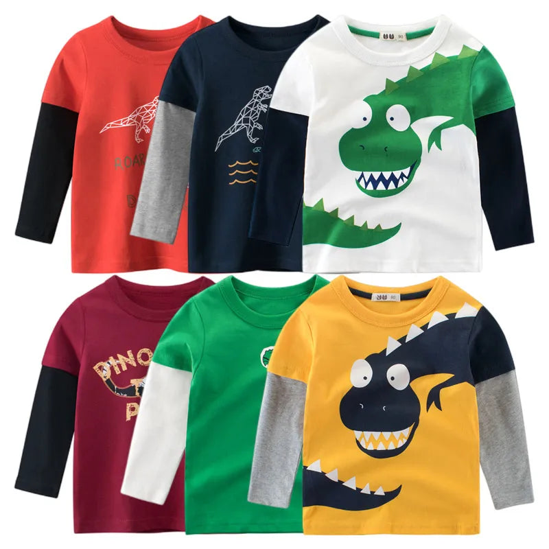 2023 Children's Clothing Autumn New Boys' T-shirt Wholesale Cartoon Dinosaur Kids Tops Tees Long Sleeve Bottoming Shirt for Boy