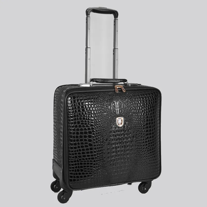 Real Leather Crocodile Pattern Trolley Suitcase Universal Wheel Boarding Travel Luggage Full Leather Travel Suitcase