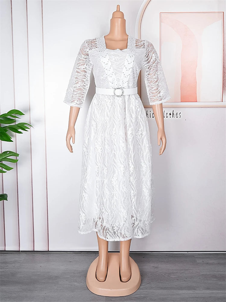 Party Prom White Lace Dresses For Women Dubai African Wedding Bridal Dress 2024 New Elegant Evening Gown Dashiki Diamond Outfits