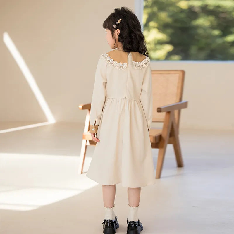 2023 Korea Autumn Spring Kid Dress Junior Girl Long Sleeve Dresses Elementary Girl One-piece Dress Children Toddler Girl Dresses