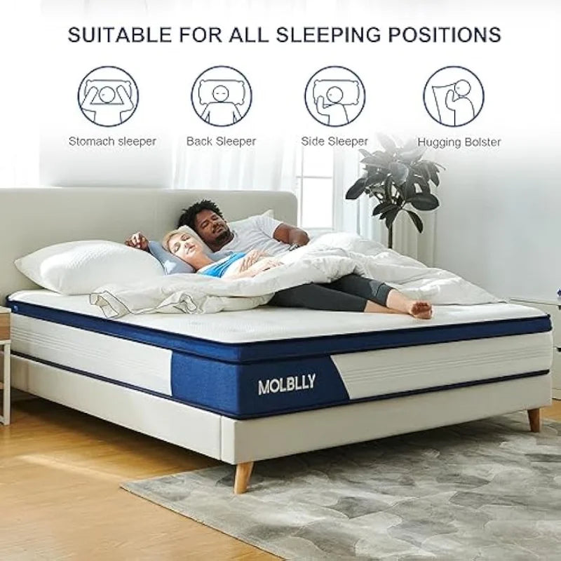 Molblly Queen Mattress, 10 Inch Hybrid Mattress with Gel Memory Foam,Motion Isolation Individually Wrapped Pocket Coils Mattre