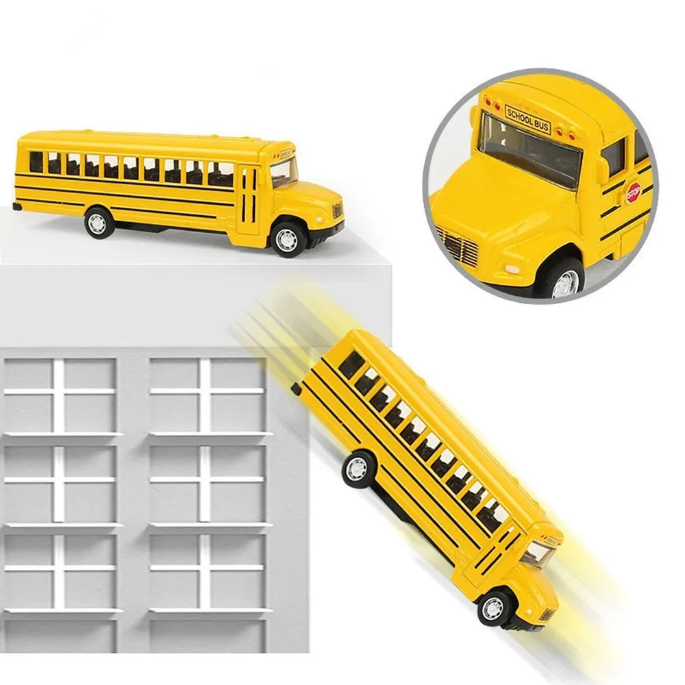 1/64 Diecast Alloy School Bus Kids Toy Car Inertia Vehicle Model Toys Pull Back Car Boys Toys Educational Toys for Children Gift