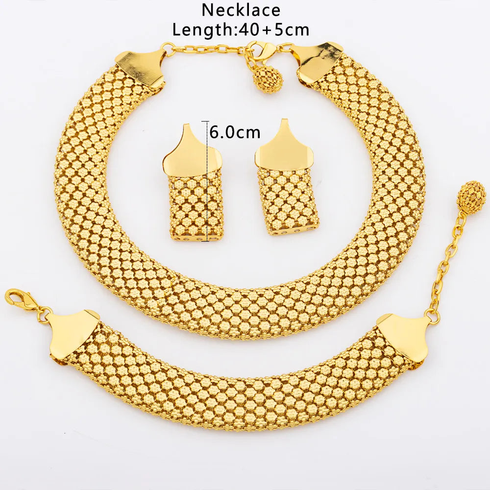 Jewelry Set for Women Chunky Necklace Earrings Dubai Gold Plated Bracelet African Fashion 3Pcs Jewelry for Punk Party Wedding