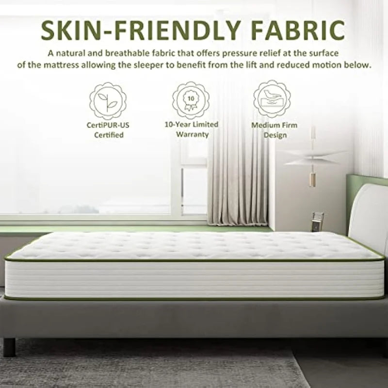 Crystli Queen Size Mattress 10 Inch Memory Foam Mattress Hybrid Queen Mattress in a Box with Wrapped Innersprings CertiPUR-US