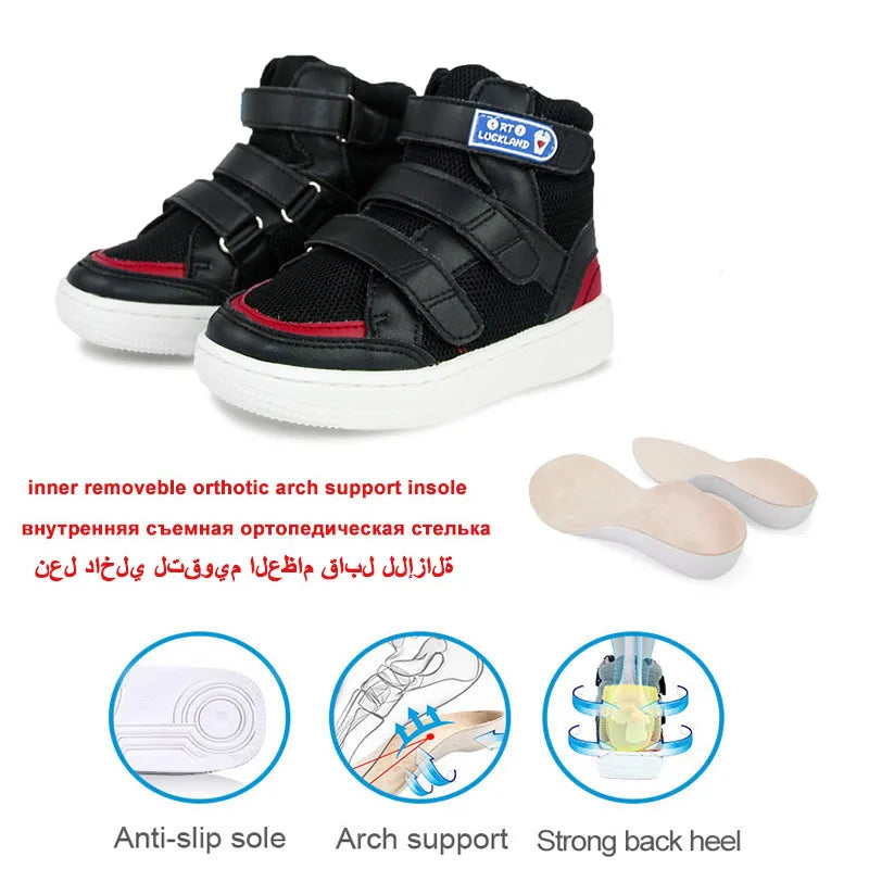 Black Boys Childes Orthopedic Shoes For Kids Toddler Leather Girls Sneakers Arch Support And Corrective Insoles 2 to 7 Years