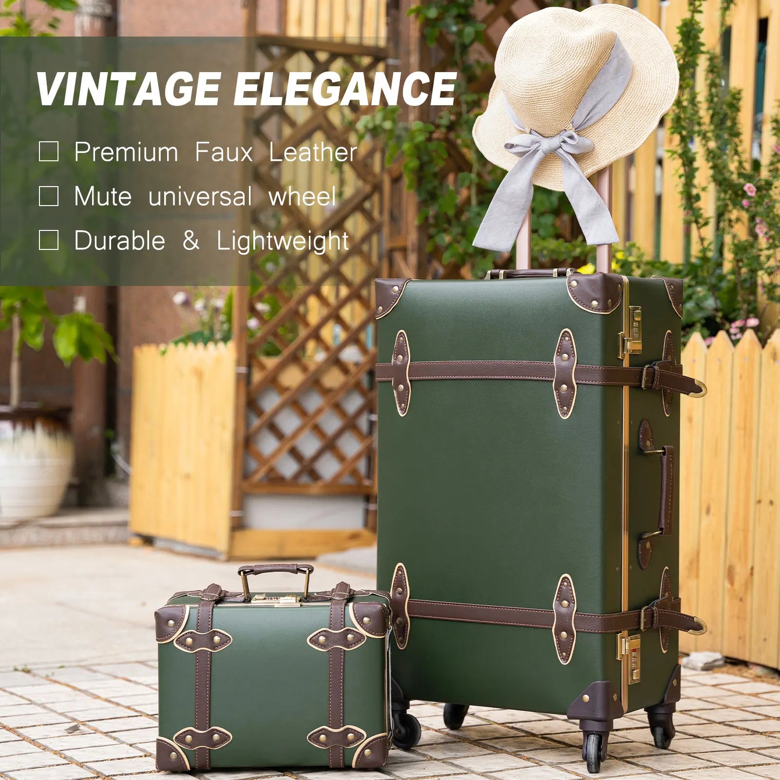 urecity vintage suitcase set for women, vintage luggage sets for women 2 piece, cute designer trunk luggage, retro suit case