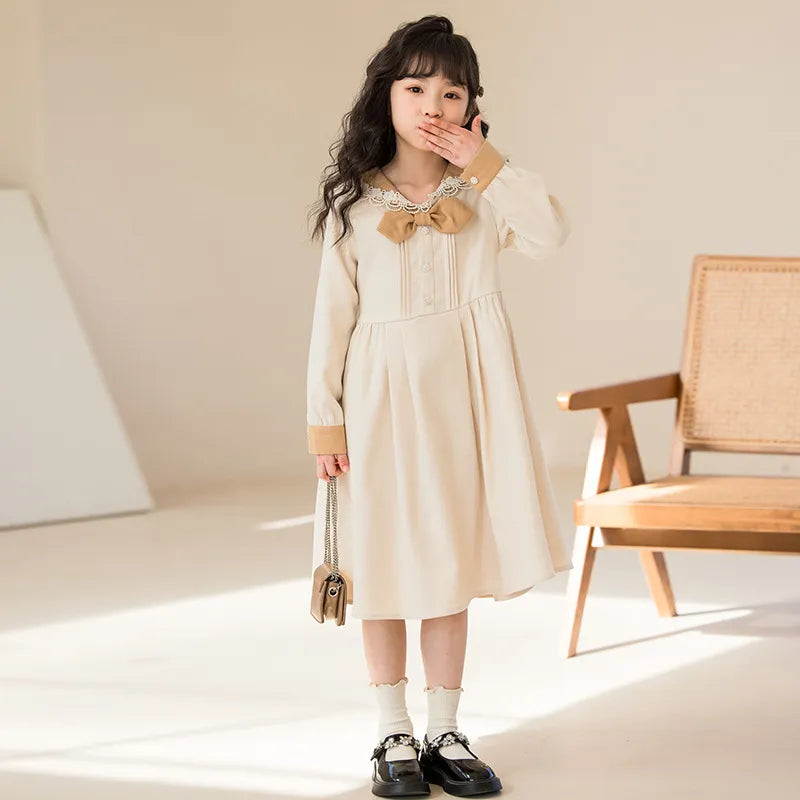 2023 Korea Autumn Spring Kid Dress Junior Girl Long Sleeve Dresses Elementary Girl One-piece Dress Children Toddler Girl Dresses