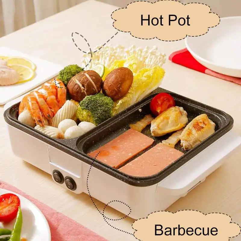 1200W Electric Hot Pot Cooker 110V BBQ Mini Grill Multifunctional Electric BBQ Grill Non Stick Plate Barbecue Pan Food Cooker