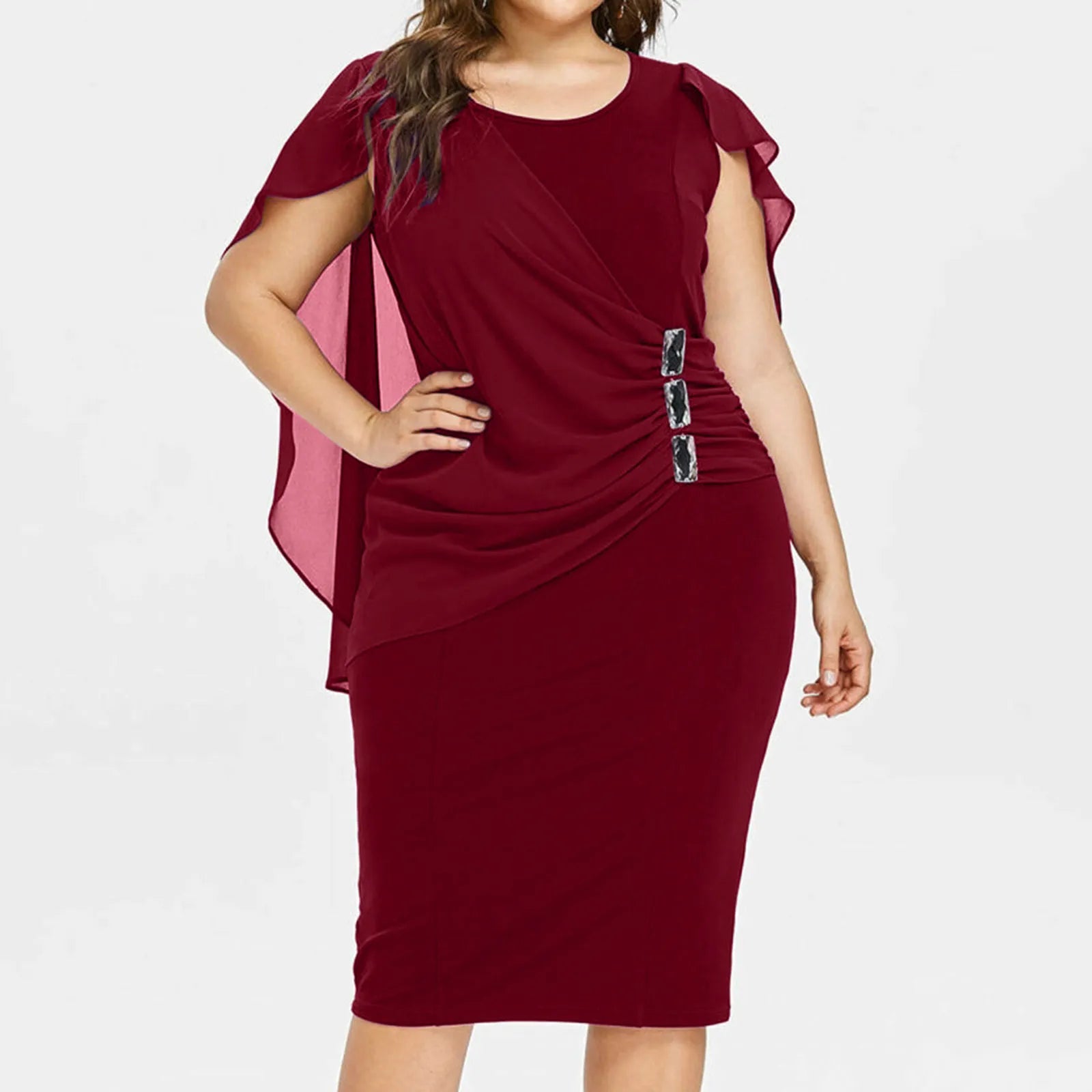 Plus Size 5XL Bodycon Pencil Dress for Women 2023 Spring Summer Chiffon Cloak Formal Dress Large Size Evening Party Dresses Robe