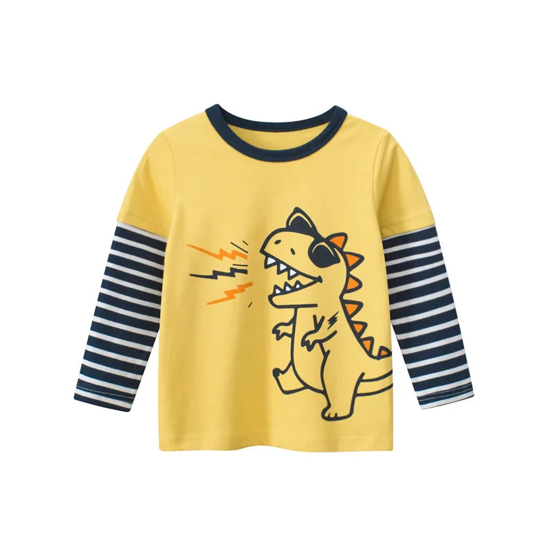 2023 Children's Clothing Autumn New Boys' T-shirt Wholesale Cartoon Dinosaur Kids Tops Tees Long Sleeve Bottoming Shirt for Boy