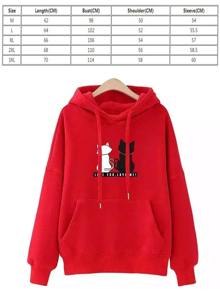 Streetwear Hoodies Women Sweatshirt Autumn Long Sleeve Hoodies Harajuku Hoodie Cute Cat Print Sweatshirt Women sudadera mujer