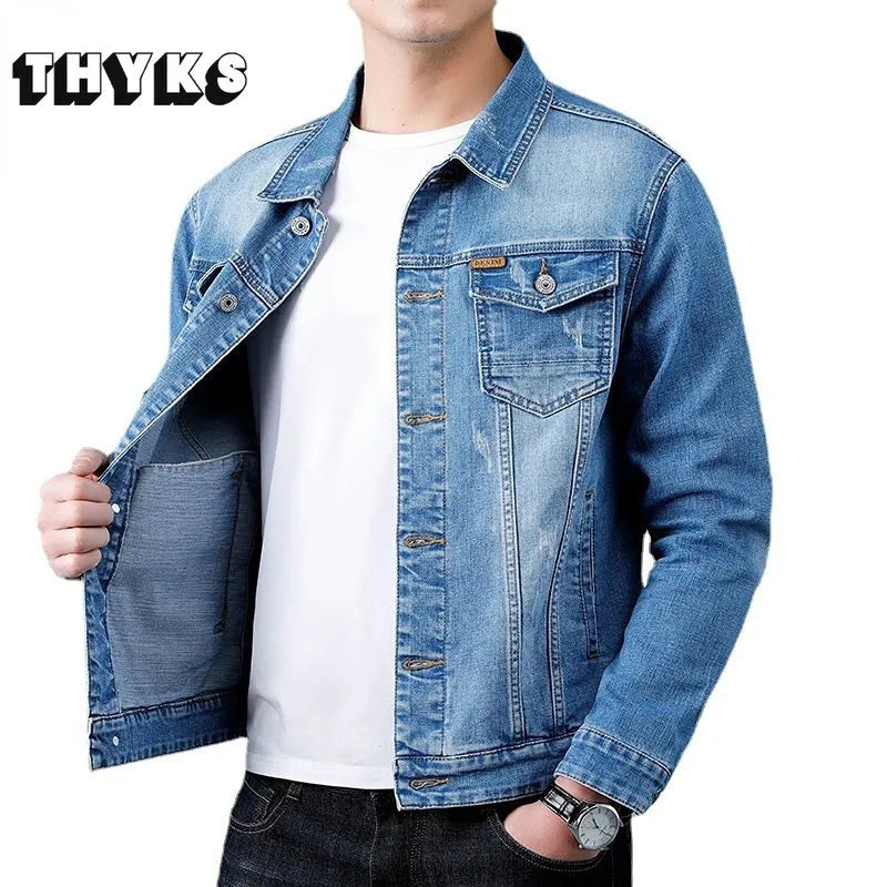 Jacket Men's Casual Cotton Black Denim Jaqueta Jeans Masculina  Slim Washed Retro Classic Blue Jeans Coat Male Men Clothing