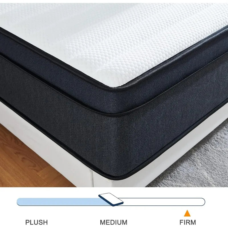 12 Inch Hybrid Queen Size Foam Mattress in A Box, Individually Wrapped Pocket Coils Innerspring Memory Foam Mattress Topper