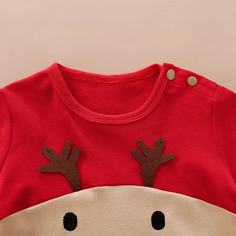 Christmas Baby Clothing Spring and Autumn Cartoon Elk Embroidery 3D Design Long Sleeve Cotton Boys and Girls' Bodysuit