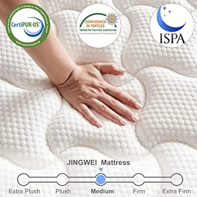 JINGWEI Queen Mattress, 12 Inch Innerspring Hybrid Mattress in a Box, Individually Pocket Coils for Motion Isolation & Cool Slee