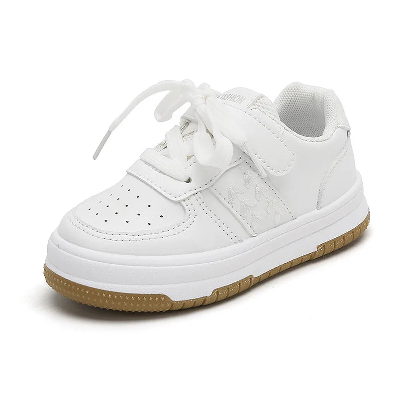 All-white Children Flat Shoes Boys Brand Designer Olive Branch Embroidery Kids Shoes for Girl Non-slip Kids Sneaker Child G07013