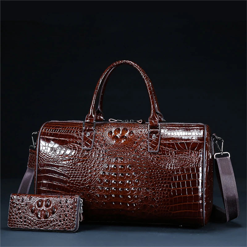 Genuine Leather alligator pattern travel bag male suitcase large luggage bag first layer cowhide business portable trip bag tide