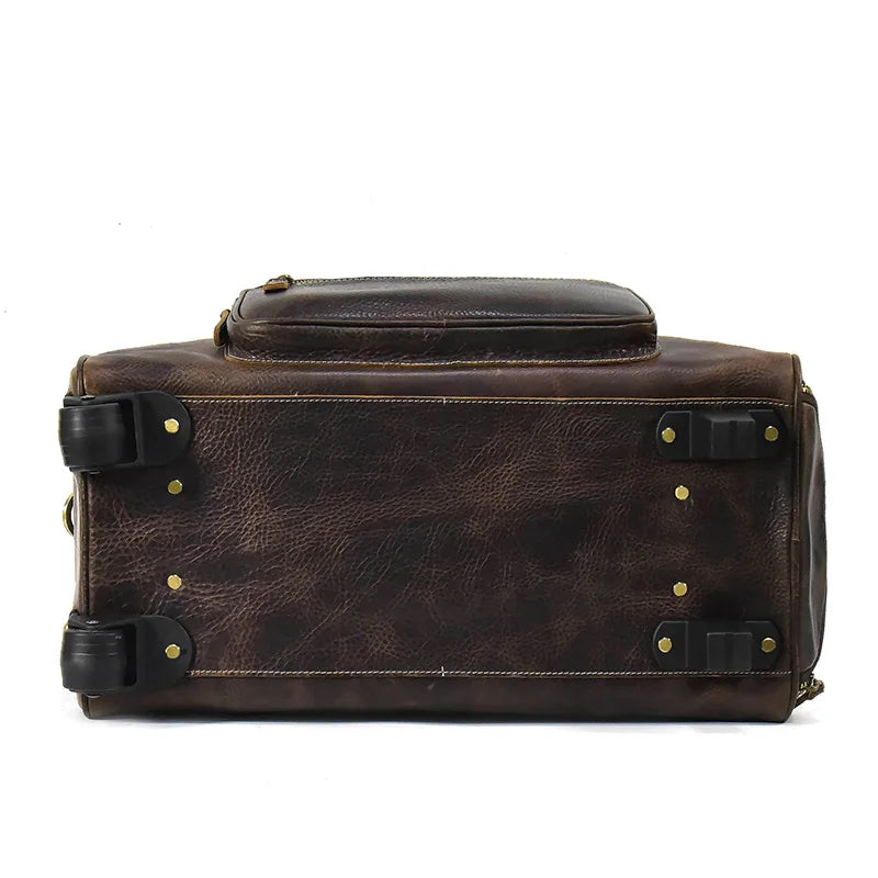 Genuine Leather Travel Suitcases Men Cowhide Suitcases Trolley Case Large Capacity Business Trip Luggage Bag Wheeled Suitcases