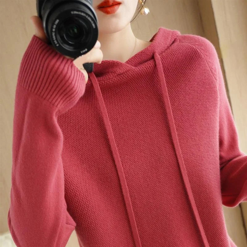 Hooded Sweater for Women Spring and Autumn 2023 New Hoodie Underlay with Knitted Shirt for Casual Large Hooded Sweater for Women