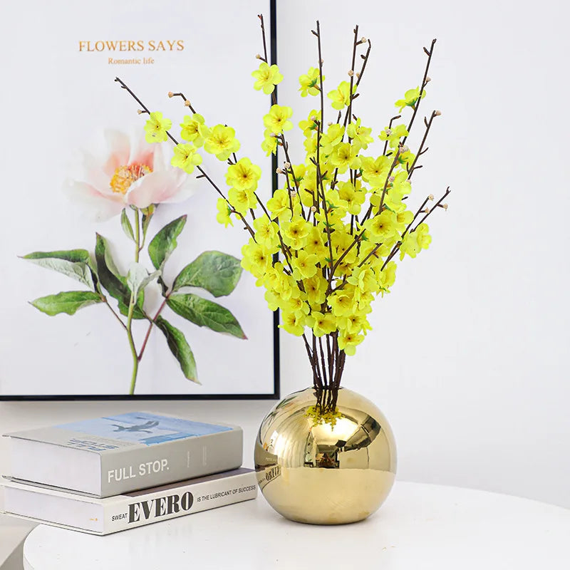 European Style Simple Electroplating Metal Gold Color Round Vase Ornaments Living Room Interior Decoration Home Accessories