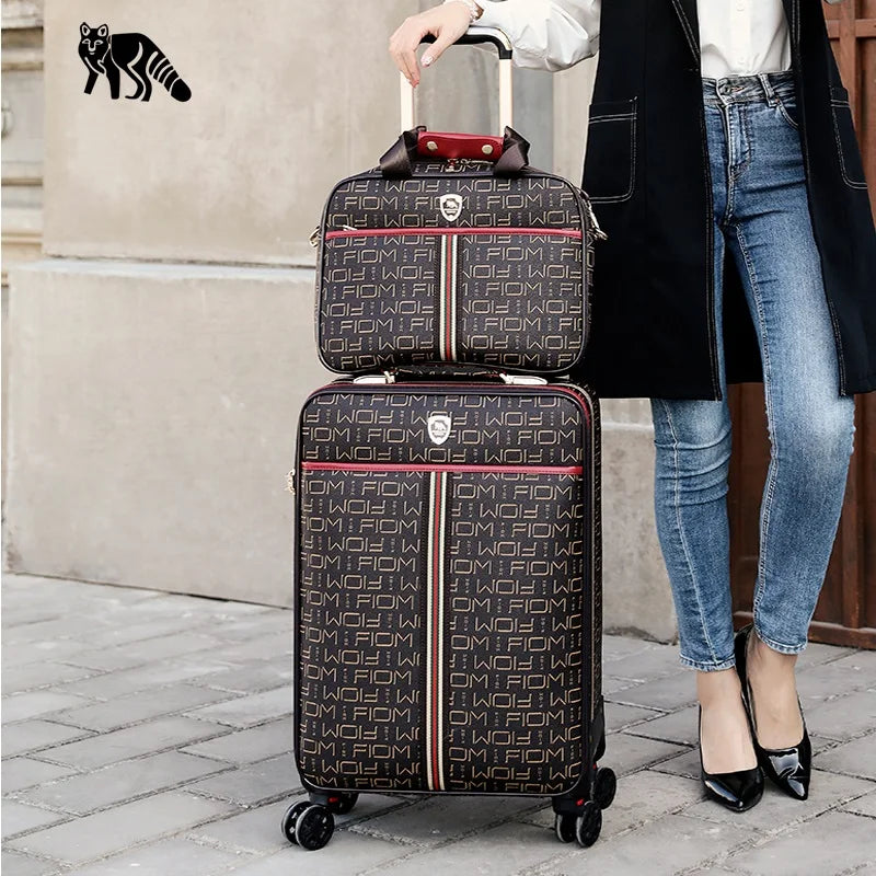 Pu Leather Rolling Luggage Set With Women Cosmetic Bag High Quality Suitcase Classic Travel Case Cabin Size