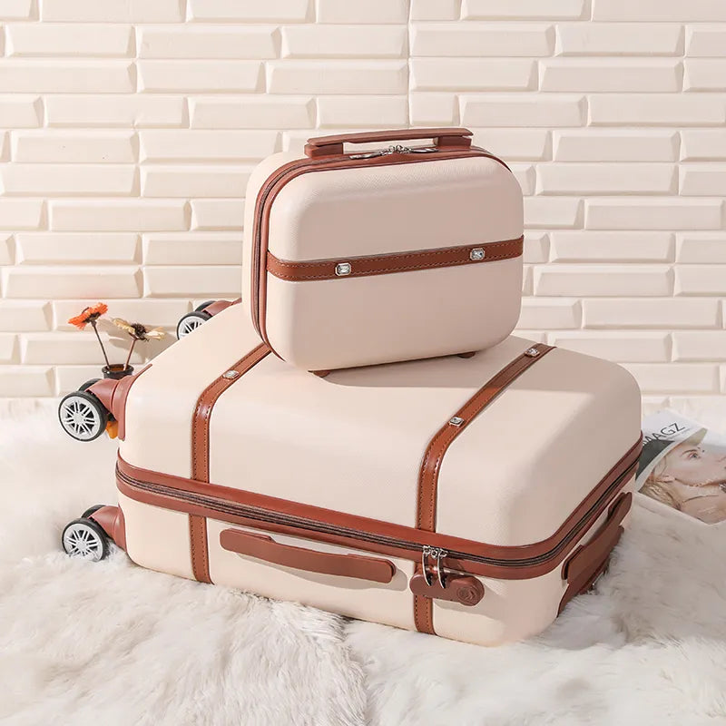 Rolling luggage set Women Fashion combination lock Travel Suitcase Set Universal Cosmetic bag Retro 2pcs Trolley Luggage Set