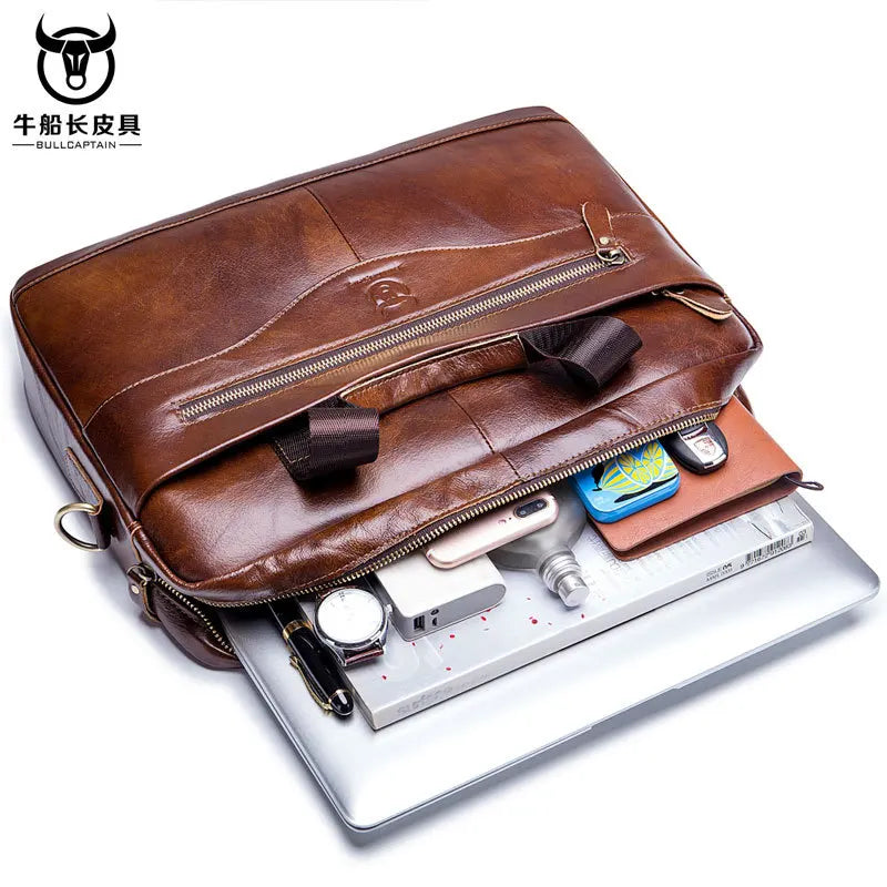 BULLCAPTAIN 2023 New Real Leather vintage men's messenger bag/casual Business bag Fashion cowhide male commercial briefcase