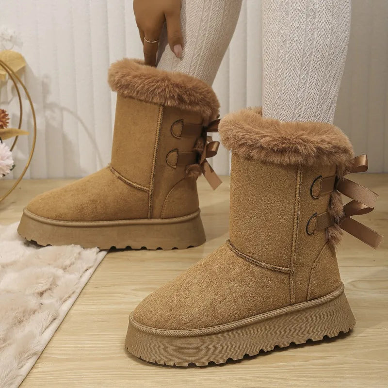 Women's Platform Snow Boots New Faux Fur Plush Ladies Winter Ankle Booties Woman Suede Thick Bottom Cotton Padded Shoes Botas