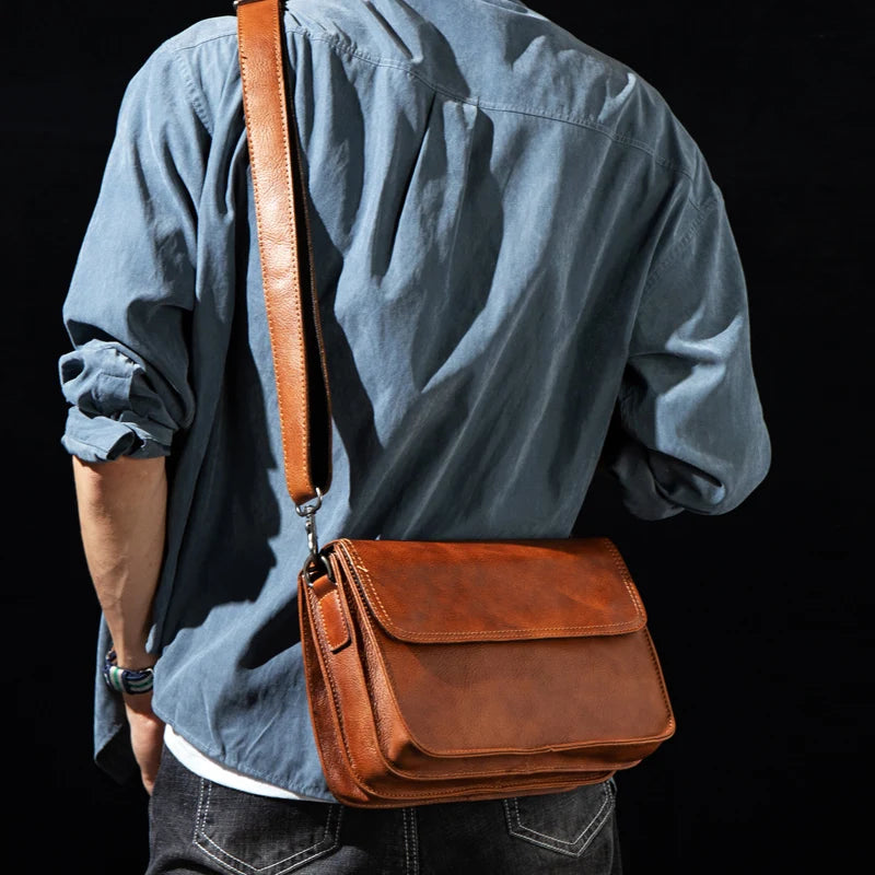 Original hand-rubbed leisure messenger bag vegetable tanned leather handbag leather retro men's Baotou leather shoulder bag