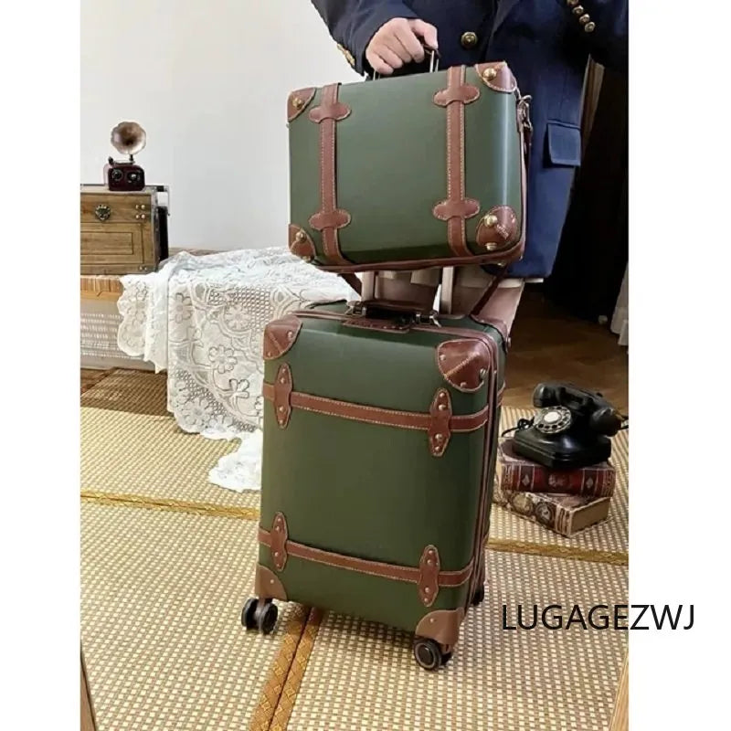 Retro Roller Trolley Case Set Student School Storage Box PU Password Carry On Suitcase Hard Large Capacity Travel Luggage Cabin