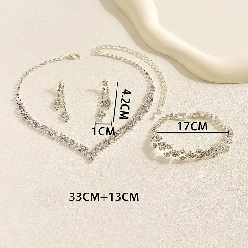 3 Pcs Bridal Jewelry Set Silver Plated Rhinestone Fold Clutch Bracelet Tassel Earrings Wedding Jewelry Gift Trendy Style