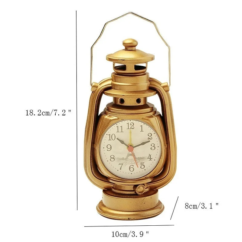 Retro Kerosene Light  Alarm Clock Vintage Alarm Clock  Table Clock Living Room Decor Articles Office Craft Ornament