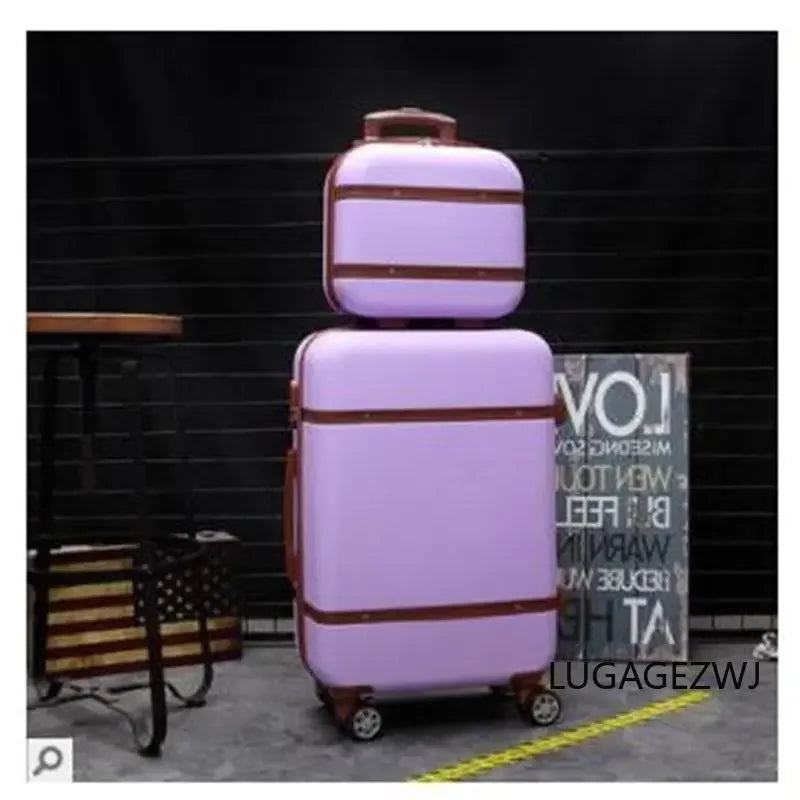 20/24 Inch ABS Women's Roller Trolley Case Set Girls' Makeup Handbag Large Capacity Long Distance Travel Luggage