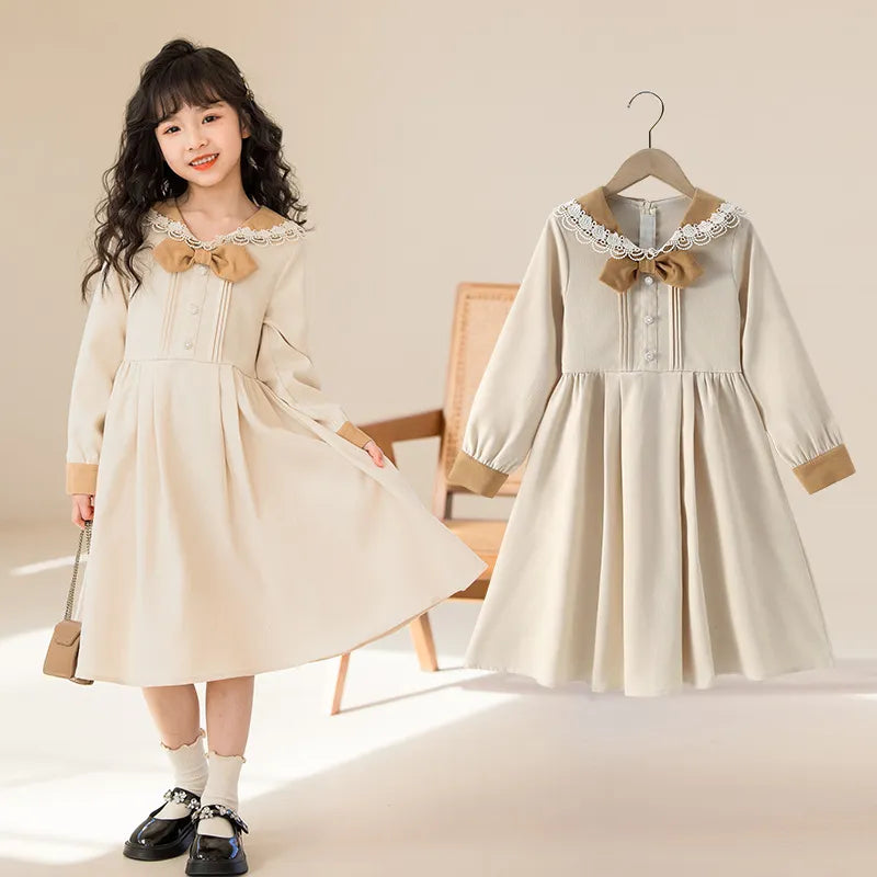 2023 Korea Autumn Spring Kid Dress Junior Girl Long Sleeve Dresses Elementary Girl One-piece Dress Children Toddler Girl Dresses