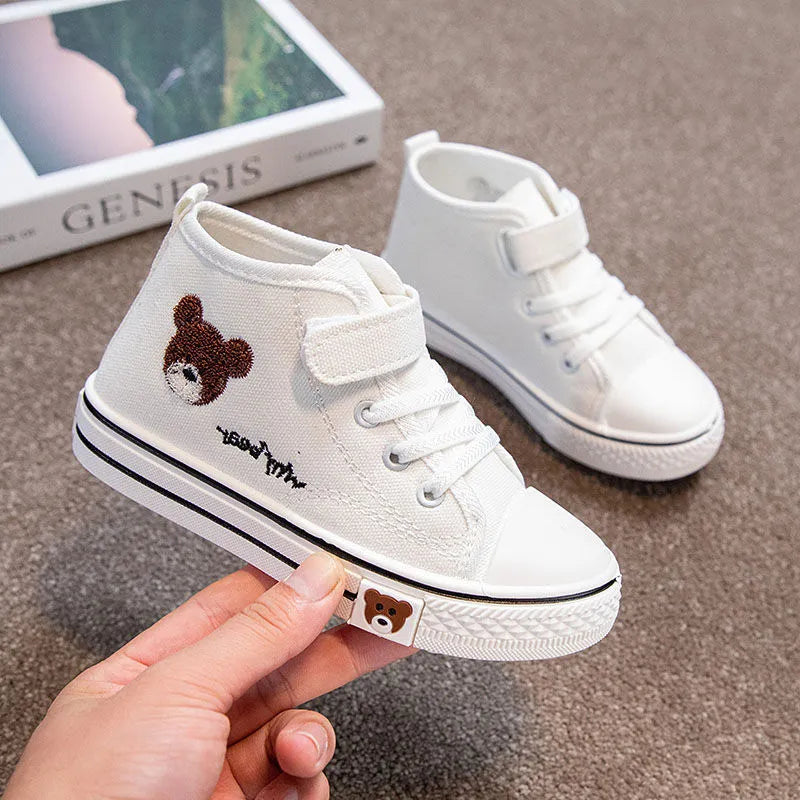 Fashion Girls Sneakers Baby Child Boys Casual Shoes Flats Toddler Shoes High-Top Kids Skate Shoes Breathable Canvas Shoes Black