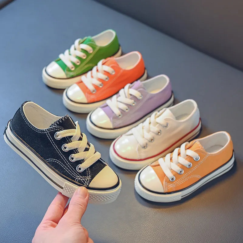 2023 Spring Autumn New Boy Shoes Toddler Girl Sneakers Kids Jelly Color Canvas Shoes Children  Casual Lace Up Classic FlatsShoes