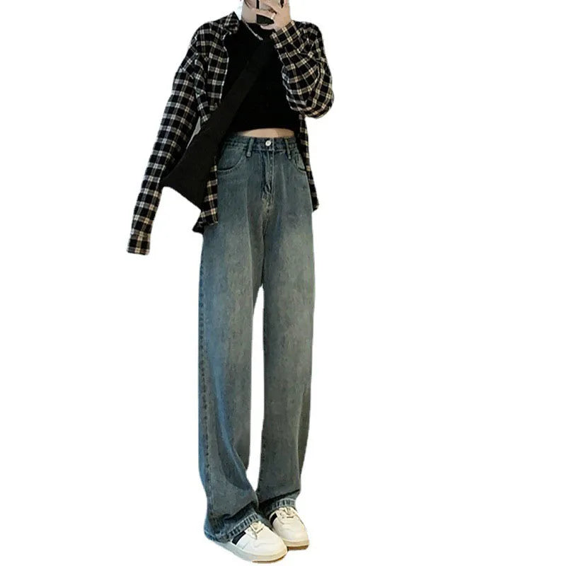 Women's High Waist Wide Leg Jeans Summer Thin Vintage Straight Leg Pants Fashionable Floor Mopping Jeans