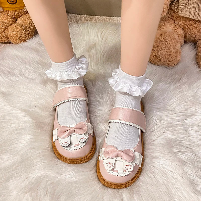 2022 New Lovely Lolita Shoes Animal Prints Girls Loafers Women Butterfly-knot Mary Jane Shoes Lolita Style JK Uniform Shoes